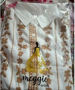 BRAND NEW EMBROIDERY WHITE BROWN SHIRT