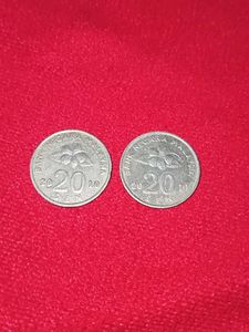 2 Malaysia 2010 20 Sen Coins