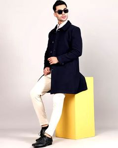 single piece men Classic Navy Blue Trench Coat