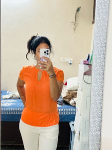 Orange Lace Sleeve Top