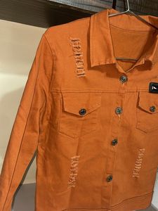 Orange Distressed Denim Jacket