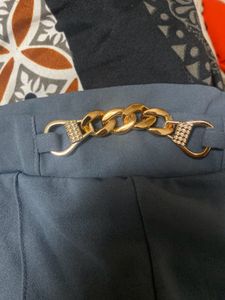 Stylish Blue Chain Detail Trousers
