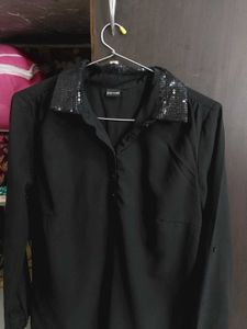 Black Sequin Collar  Top