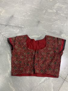 Lotus Pond Kalamkari Blouse With Front Opening And Astar