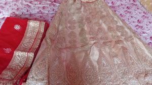 Beautiful Golden Lehnga With Red Dupatta