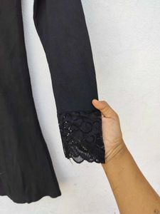 Black Lace Trim Mini Dress