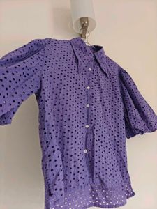 Zara Purple Eyelet Puff Sleeve Shirt