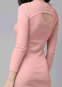 Peach Bodycon Ribbed Cotton Dress