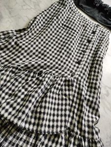 Checkered Ruffle Midi Skirt