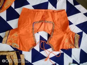 Orange Embroidered Sari Blouse