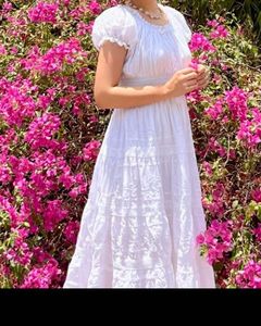 Midi Cottage Core White Dress