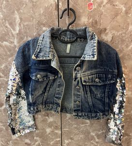Sequin Sleeve Denim Jacket
