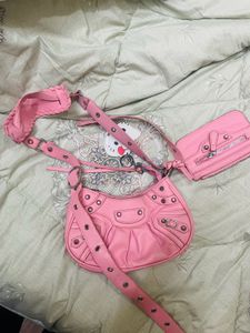 Pink Shoulder Bag with Pouch