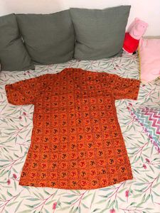 Om Print Orange Kurta