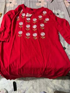 Red Floral Embroidered Kurti