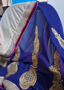 Elegant Blue & Gold Embroidered Saree