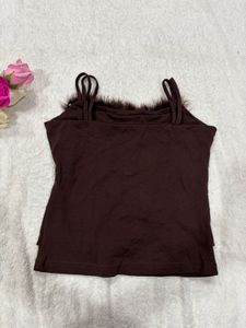 Y2k Brown Fur Cami Top