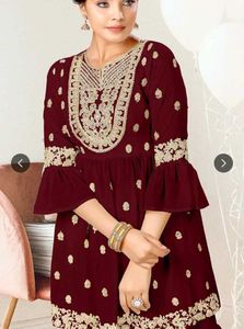 Maroon Embroidered Kurta Set