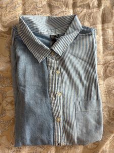 Blue Colour Button-Down Striped Shirt