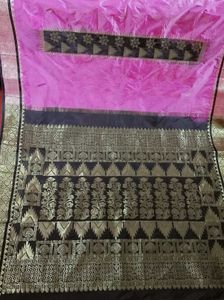Pink &amp; Black Soft Chanderi Silk Saree 🩷