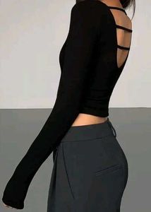 Black Top With Long Sleeves, Styled Back Knitted