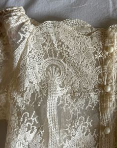 Vintage Cream Lace Blouse with Pearl Buttons