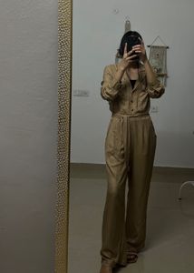 Tan Khaki High Waist  Linen jumpsuit