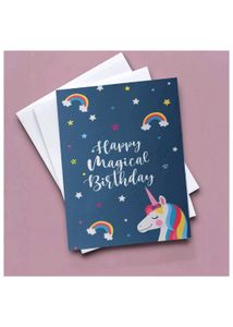 Happy Magical Birthday Card with Unicorn &amp; Rainbow