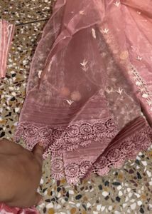 Pure SILk Peach Color Embroidery Suit With Heavy D