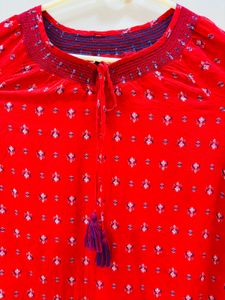 Red Flared Sleeve Top