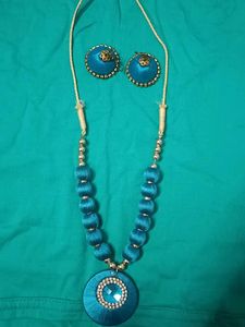 Blue Silk Thread Necklace Set