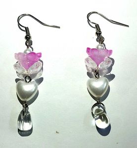 Handmade Flower Earrings with Heart and Drop