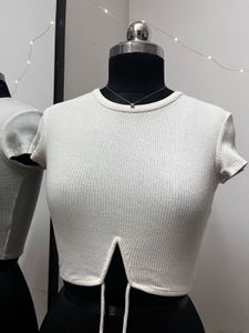 Bershka White Ribbed Top