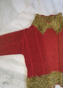 Red And Green Glittery Fur Cardigan