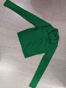 Green Zip-Up Knit Jacket