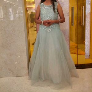 Sea Green Sequins and Thread Embroidered long gown