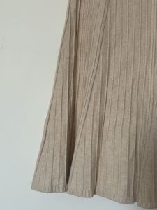 Beige Ribbed Knit Midi Skirt