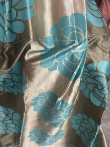 Printed Beige And Blue 2pc  Curtain Set