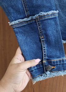 Dark Blue Denim Jacket With Floral Back