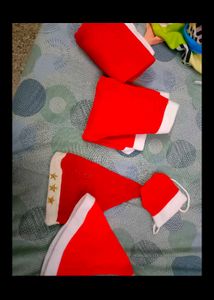 Beautiful Santa Dress With 2 Caps And Potli