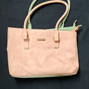 Leatherite Dual Color Bag _ Rosemary Pista Green