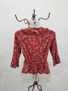 MNG Red Floral Wrap Top