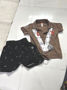Boys Brown Shirt & Black Shorts Set - Size 20