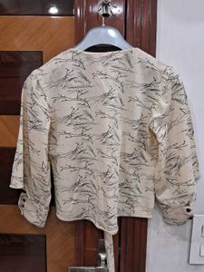 Beige Abstract Print Crop Top
