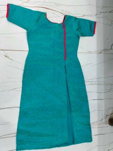 Elegant Teal Kurti with Pink Lace Detailing