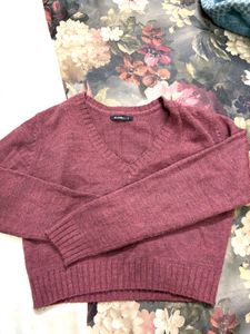 Brown Knit V-Neck Sweater
