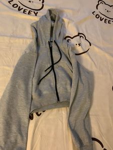 Gray Cropped Zip-Up Hoodie