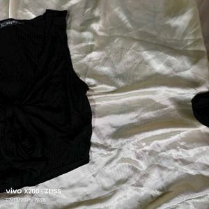 16137. Black Tie Front Crop Top