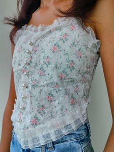 WHITE FLORAL CORSET TOP