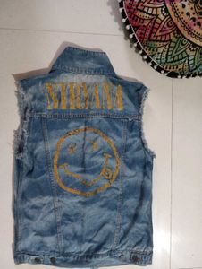Denim Sleeveless Jacket Nirvana Print